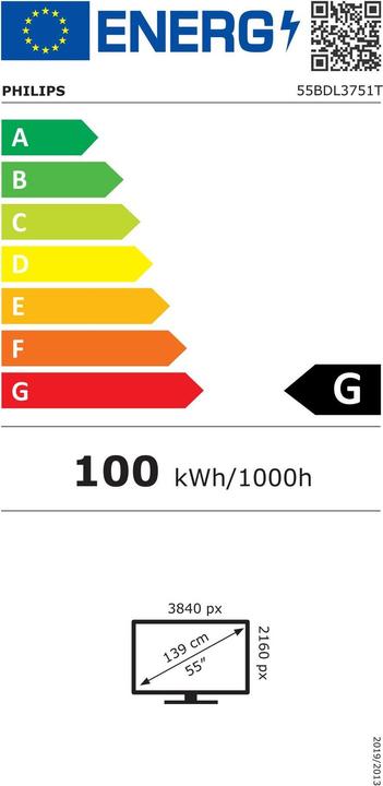 Energie-Label Philips Touch Display 55BDL3751T/00 55 ", Energieeffizienzklasse (3840 x 2160 Pixel, 55")