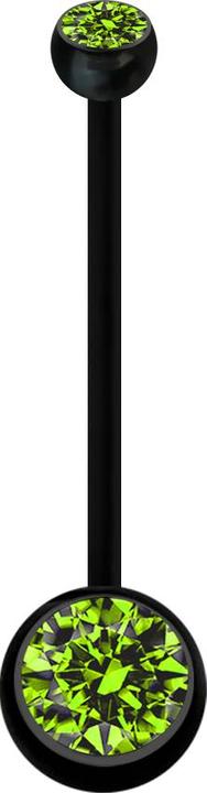 Produktbild Star Piercing Banane Schwangerschaft schwarz mit zwei Kugeln Kristall hellgrün (Bioflex, ohne Messing)