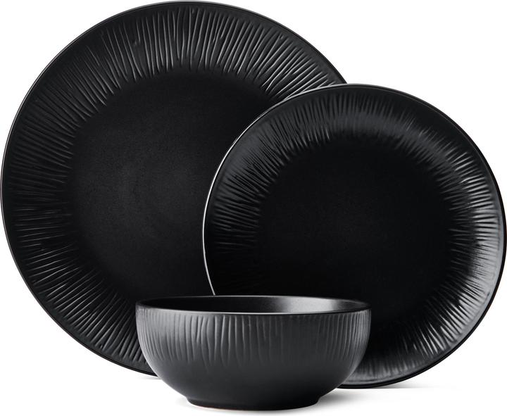 Produktbild Mikasa Jardin Midnight 12-Piece Stoneware Dinner Set, Black (12 Stück)