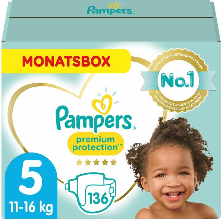 Pampers Protection premium (Taille 5, Pack mensuel, 136 pièce(s))