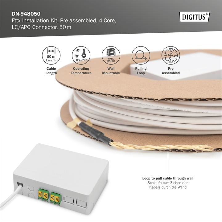 Actual product image Digitus Fttx installation kit LC/APC pre-assembled/4-fibre/50m (S/FTP, CAT6, 50 m)