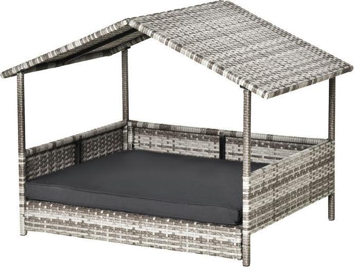 Produktbild Swisshandel24 Rattan Hundehaus mit Kissen, Hundebett im Hausform, Outdoor Hundehütte für kleine, mittlere Hunde, S (Hundehütte)