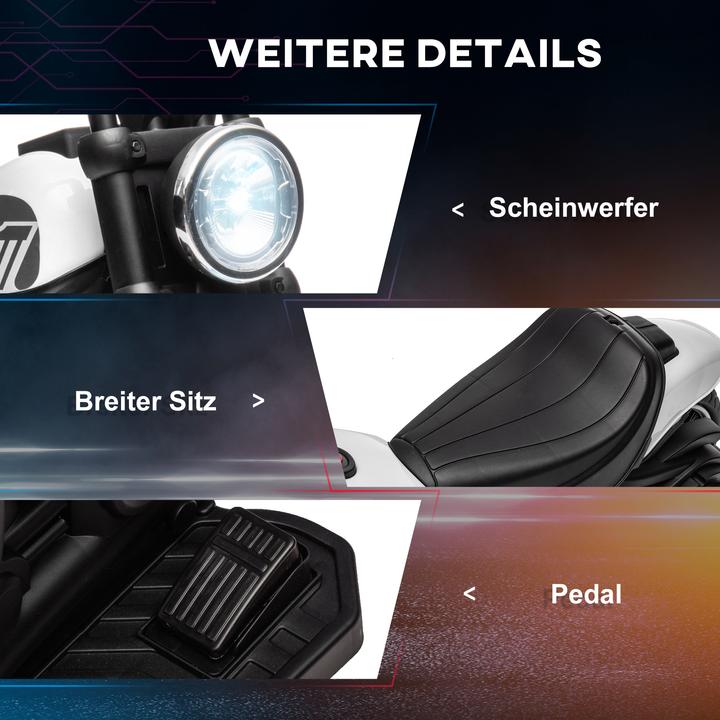 Image du produit Homcom Elektromotorrad Kunststoff, Metall Weiss+Schwarz (6 V)