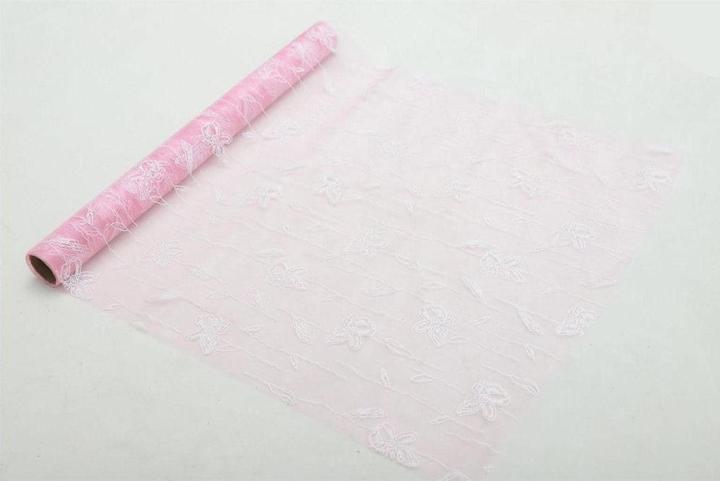 Actual product image GuGus Decoration fabric "Organza" rolled and cut pink Butterfly print 36cm x 300cm