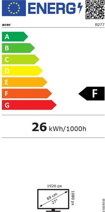 Label énergétique Acer Vero B277Ebmiprzxv (1920 x 1080 pixels, 27")