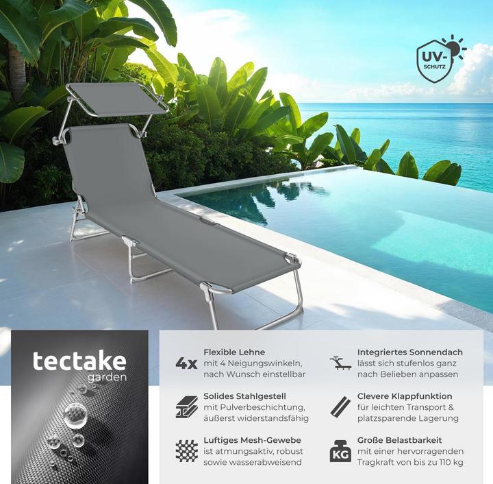 Actual product image tectake Sun lounger with sun shade (190 cm)