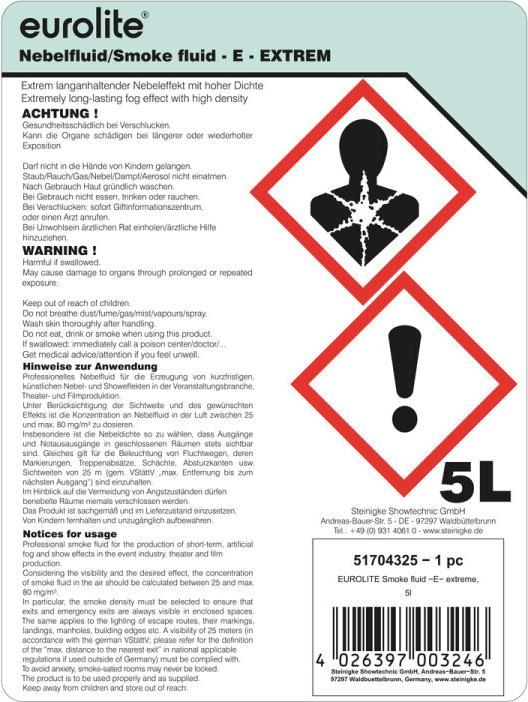 Etichetta energetica Eurolite Smoke Fluid -E- Extreme, 5l Fog Fluid (Liquido nebulizzato)