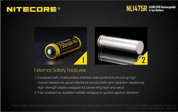 Actual product image Nitecore Li-Ion battery type 14500 - 750mAh - NL1475R
