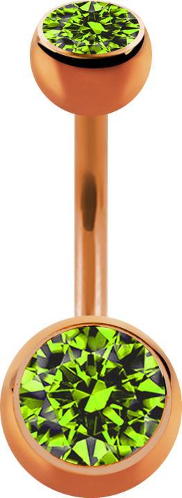 Produktbild Star Piercing Banane rosegold mit zwei Kugeln Kristall hellgrün (Chirurgenstahl 316L, ohne Messing)