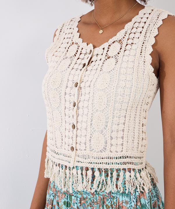 Image du produit Joe Browns Neutral Tassel Crochet Waistcoat (M)