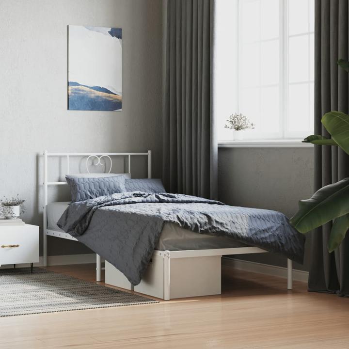 Actual product image VidaXL Bed frame with headboard Metal bed Bed single bed White 100x200cm (100 x 200 cm)