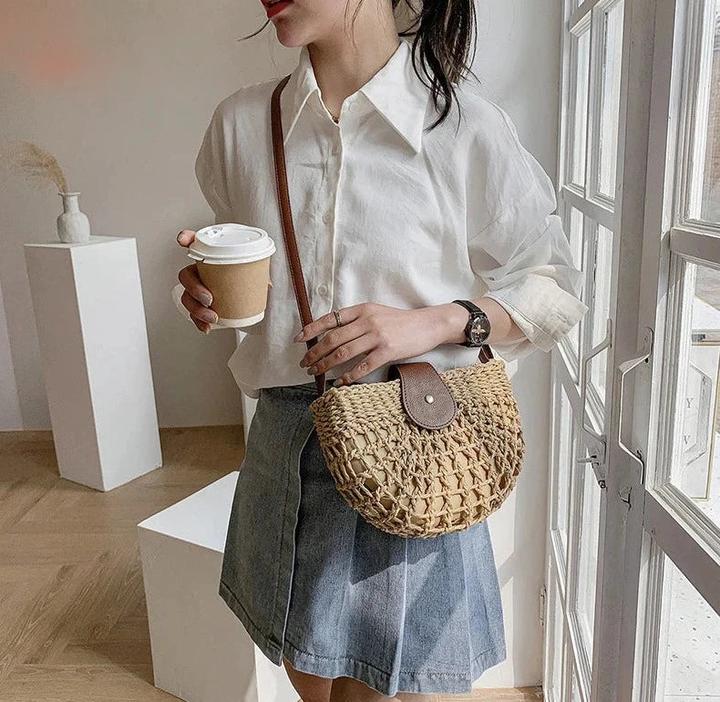 Produktbild Only-Bags.Store Sommer Stroh Ba Mode Halbkreis Taschen Rattan Handmade Messenger Handtasche Travel Beach Bags Tote