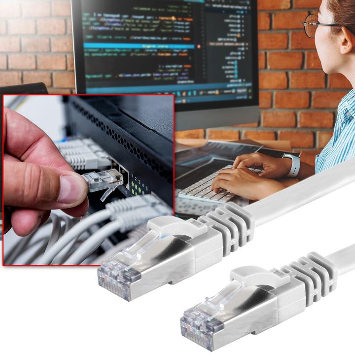 Immagine prodotto S-Impuls Set di 2 cavi di rete Cat 7, cavo piatto, 2x spine RJ45, bianco, 15 m (U/FTP, CAT6a, 15 m)