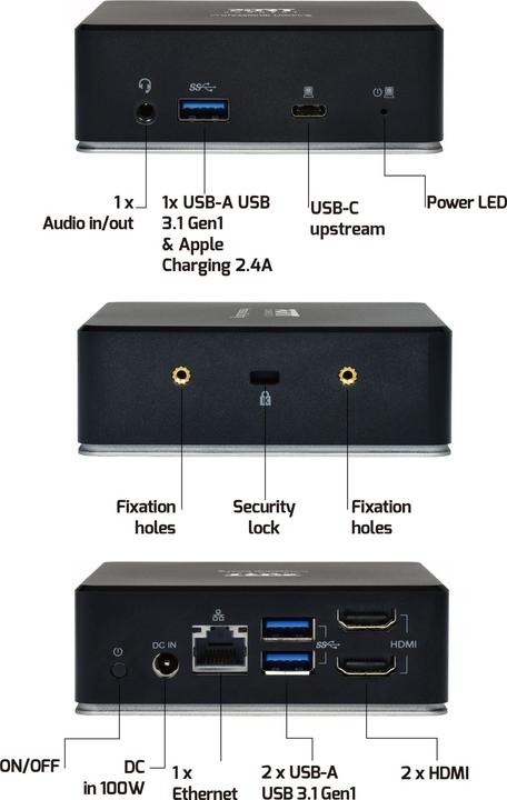Actual product image Port Designs DOCKING UNIVERSAL OFFICE 901908 2 X 2K-EU, USB-A/USB-C (USB-A, USB-C, 8 Ports)