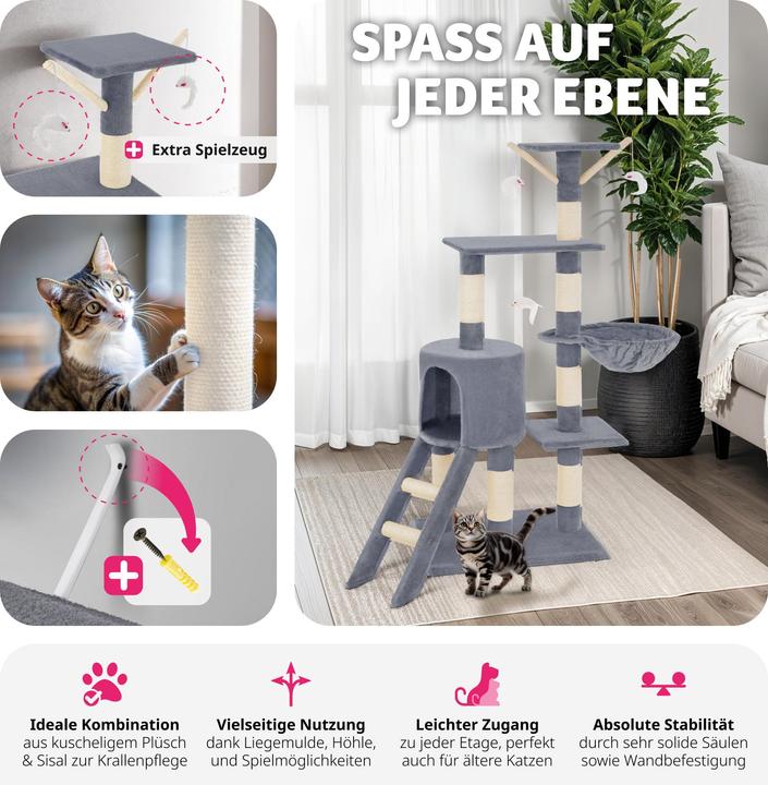 Image du produit tectake Arbre à chat Dominik (144 cm, Gris)