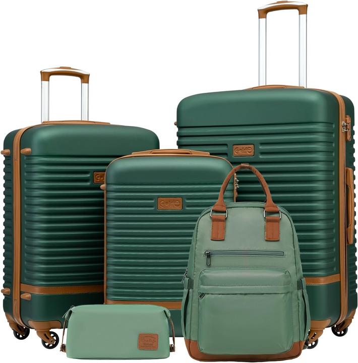 Coolife 5-teiliges Hartschalenkoffer-Set mit Reiserucksack & Kulturbeutel (93 l, Handgepäck (bis 50l), M (50 - 90l), L (90 - 115l))