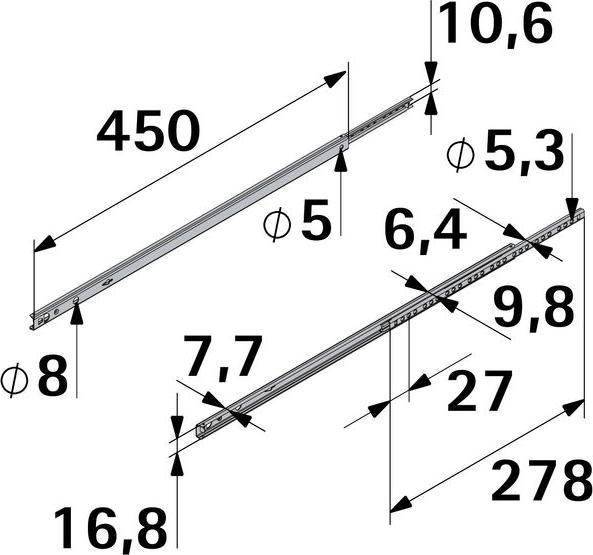 Immagine prodotto Hettich Schubladenschiene Teilauszug 450 mm verzinkt 9136699 2 Stück