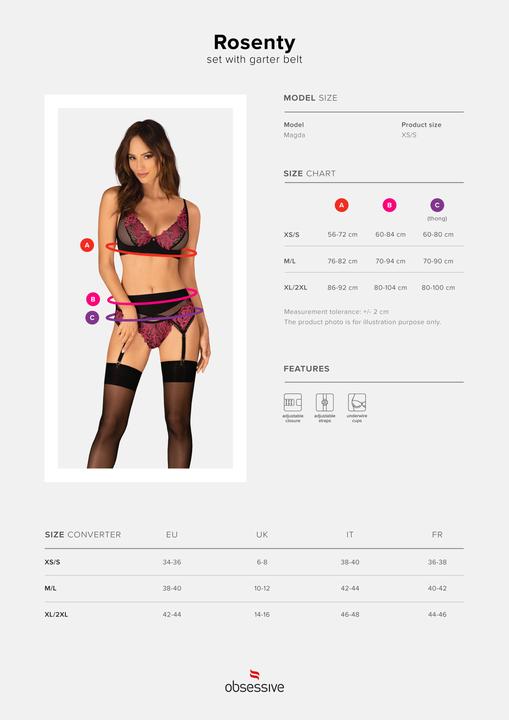 Image du produit Obsessive Ensemble 3 pièces Rosenty - Noir/Violet (XS, S)