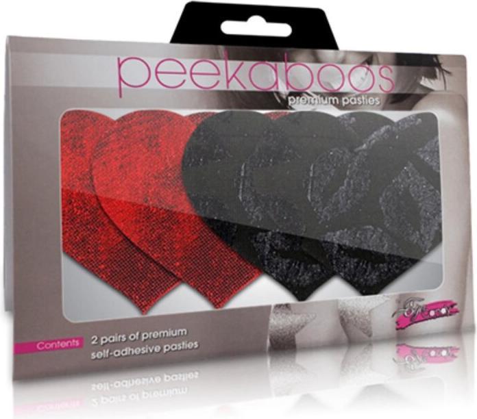 Actual product image Peekaboos Stolen Kisses Hearts Self Adhesive Pasties, Red/Black, Set of 2