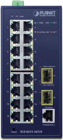 Actual product image Planet IGS-4215-16T2S Network Switch Unmanaged L2 Gigabit Ethernet (10/100/1000) Blue (18 Ports)