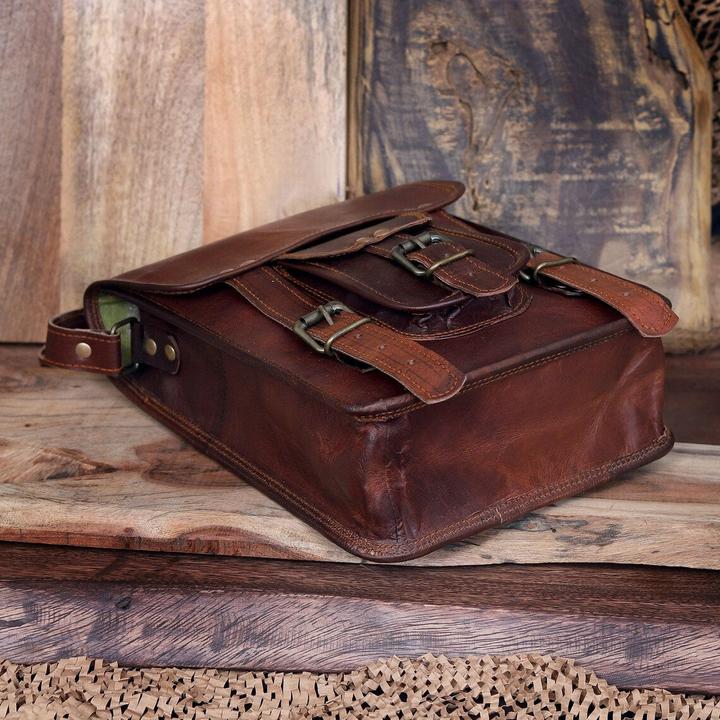 Produktbild Only-Bags.Store Leder Schulranzen Crossbody Bag, Männer Frauen Echtleder Messenger, Umhängetasche, Cross Body Bag