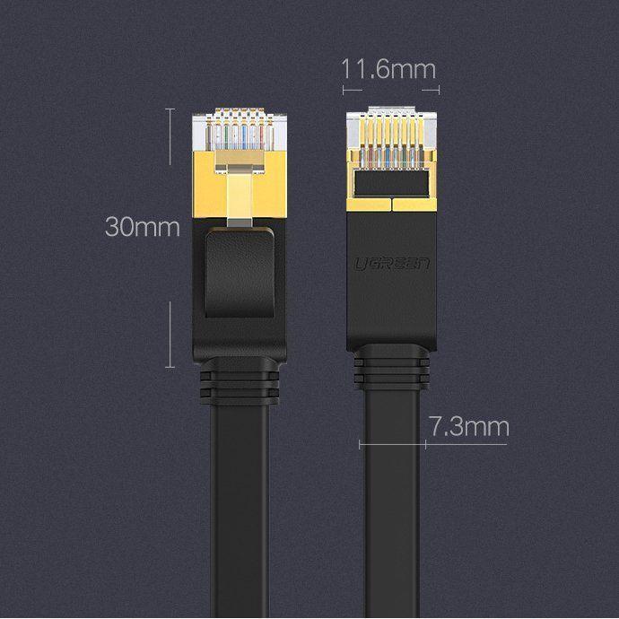 Actual product image Ugreen NW106 Ethernet RJ45 Plochý síťový cable, Cat.7, STP, 3m (černý) (STP, CAT7, 3 m)