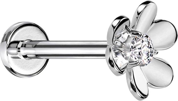 Produktbild Star Piercing Micro Threadless Labret silber Blume silber ein Kristall silber (Chirurgenstahl 316L, Messing)