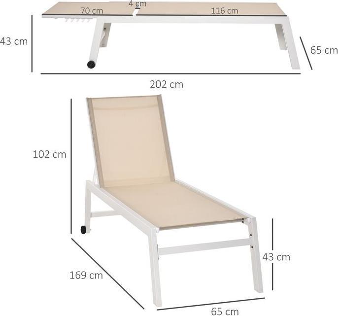 Image du produit Swisshandel24 Bain de soleil, chaise longue de jardin, dossier à 5 niveaux, aluminium, blanc crème, 169 x 65 x (169 cm)