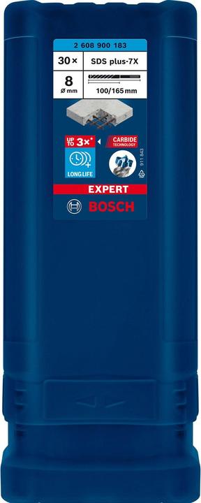 Image du produit Bosch Professional Zubehör Forets marteau EXPERT SDS plus-7X, 8 x 100 x 165 mm, 30 pcs. (8 millimètres)