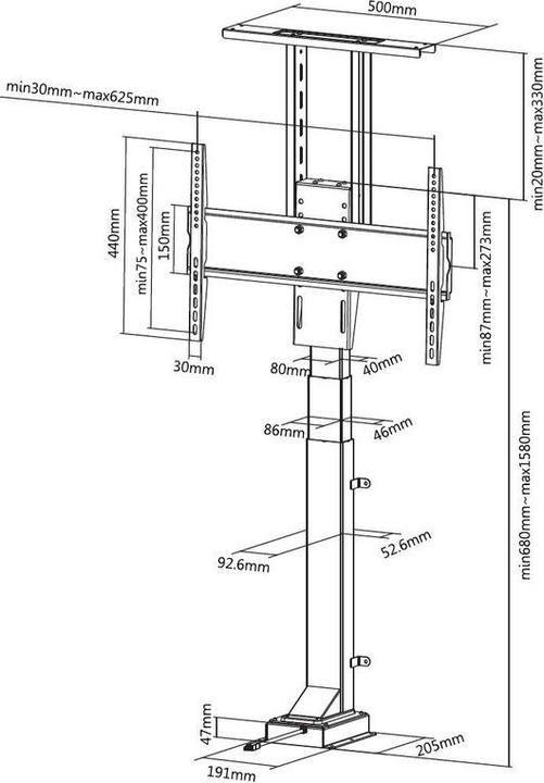 Actual product image Multibrackets TV Lift Large, 37" - 65", black, stroke 900mm (65", 50 kg)