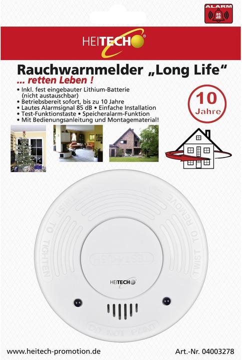 Actual product image Heitech Smoke detector Long life incl. lithium battery 85dB