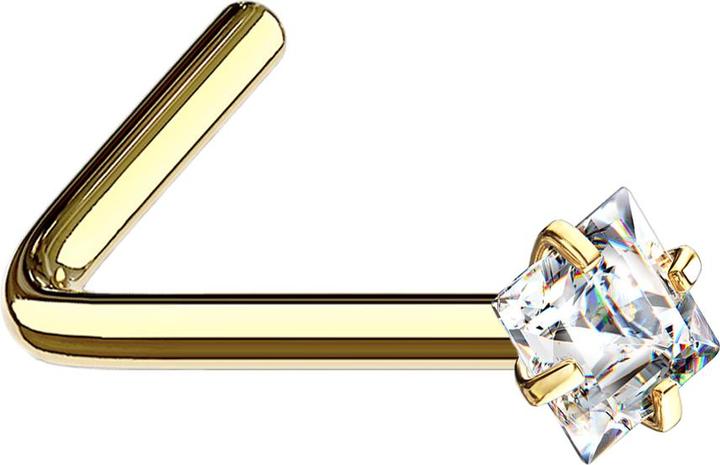 Actual product image Star Piercing Nasenstecker gewinkelt vergoldet quadratischer Kristall silber gefasst (without brass, Surgical steel 316L)