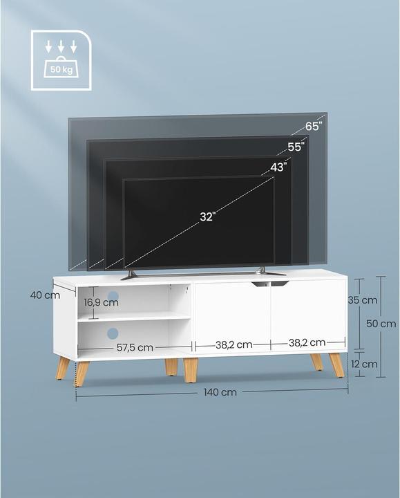 Immagine prodotto Vasagle TV-Möbel 140 x 40 x 45 cm, Weiss (140 x 40 x 45 cm)