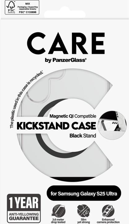 Actual product image PanzerGlass CARE by ® Feature Case Transparent w. Black Kickstand & Qi Compatible Samsung Galaxy S 2 (Samsung Galaxy S25 Ultra)