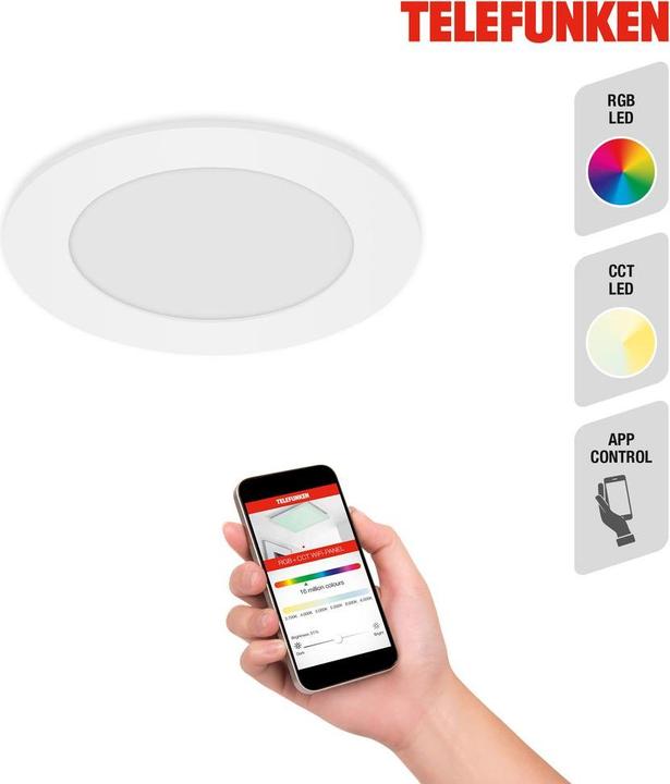 Image du produit Telefunken LED encastrable IP23 dimmable WiFi RGBW 6W 600 lm blanc chaud - blanc lumière du jour rond blanc (600 lm)