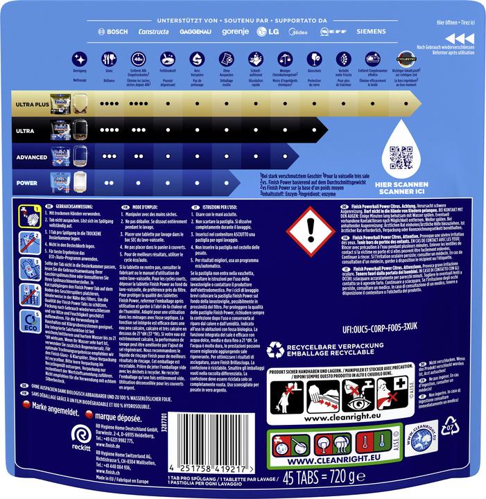 Immagine prodotto Finish POWER ALL-IN-1 - Tabs per lavastoviglie (Pillole, 45 Cicli di lavaggio)
