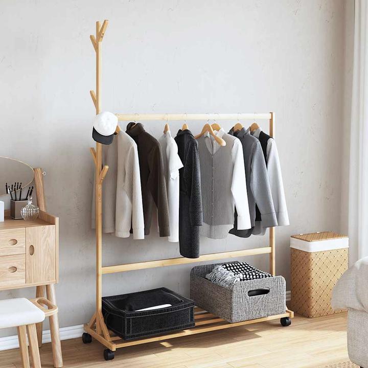 Immagine prodotto VidaXL Appendiabiti con ganci e rotelle 100x35x157 cm in bambù