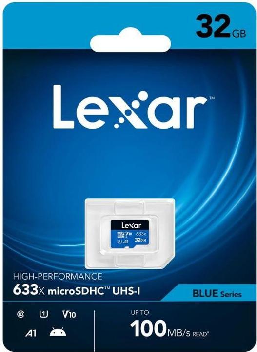Actual product image Lexar 64GB High-Performance 633x microSDXC UHS-I, up to 100MB/s read 20MB/s write (64 GB, microSDXC, U3, UHS-I)