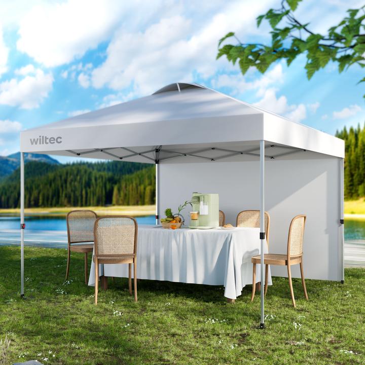 Produktbild Wiltec Pop up Pavillon 3x3m weiss Seitenteil Räder Gartenpavillon Faltpavillon (300 cm, 300 cm)