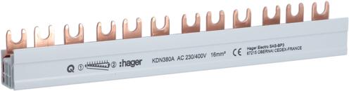 Hager Phase bar 3-pole KDN380A fork connection 16qmm 80A 12 modules