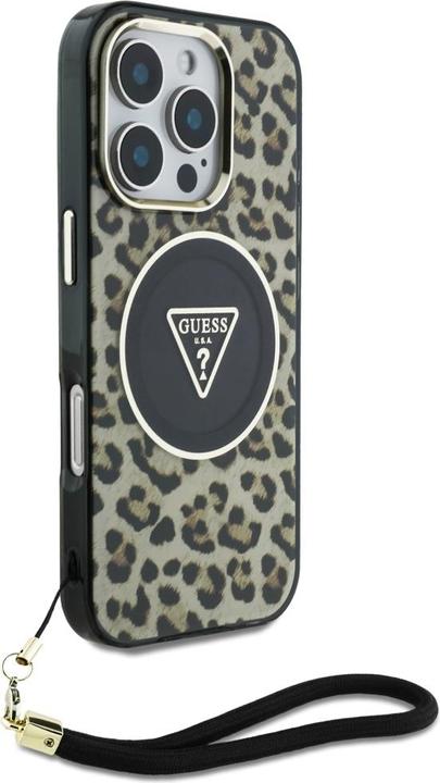 Produktbild Guess HC IML Leopard Triangle Cord Strap MagSafe Case for iPhone 16 Pro - Brown (Apple iPhone 16 Pro)