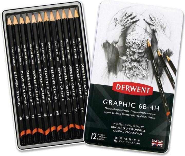 Actual product image Derwent Graphic Medium Pencils 6B-4HB, 12 Tin (12 x)
