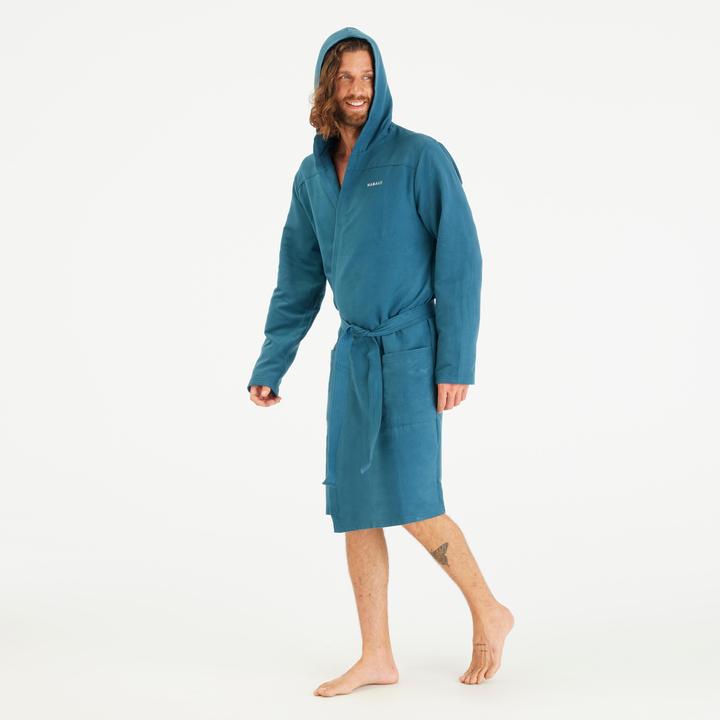 Actual product image Nabaiji Men's microfibre compact hooded bathrobe in duck blue (XL)