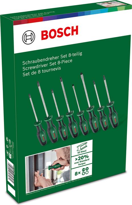 Actual product image Bosch Home & Garden 8-piece screwdriver set (Phillipps cross recess (PH), Torx (TX), Pozidriv cross recess (PZ), Slotted screws)