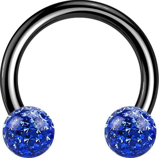 Star Piercing Micro Circular Barbell schwarz mit zwei Kristall Kugeln dunkelblau Epoxy Schutzschicht (ohne Messing, Titan G23)