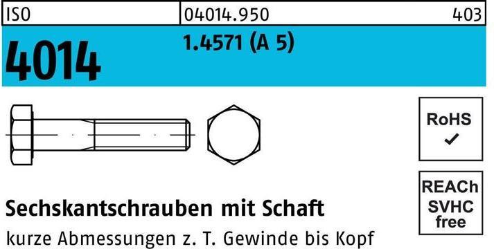 Produktbild Sechskantschraube ISO 4014 m.Schaft M 20 x 85 A 5 (1 Schrauben pro Stück)