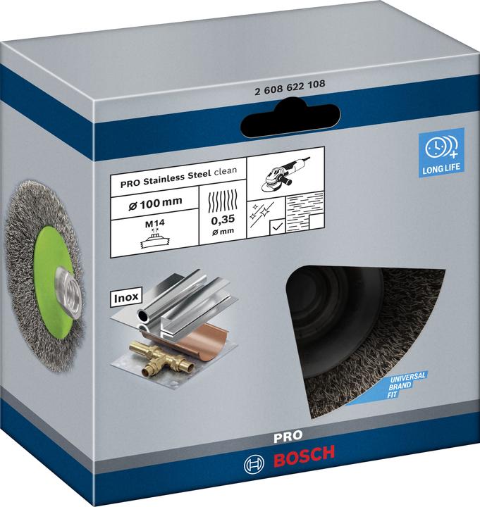 Produktbild Bosch Professional Zubehör PRO Stainless Steel clean Kegelbürste, 100 x 0,35 mm, Gewinde (P100)