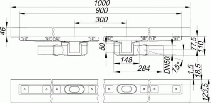 Actual product image Dallmer shower channel CeraLine 2 drains W 521866, 900mm, DN 50 overall height 110mm (1255 mm)