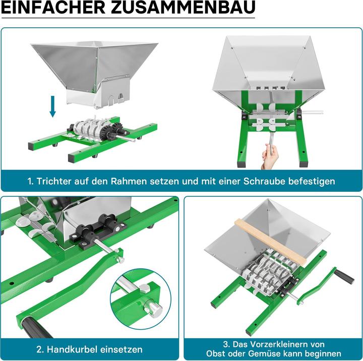 Image du produit Wiltec Broyeur à fruits 7L Moulin manuel Entonnoir et manivelle Facile à nettoyer Pressoir Fouloir Moût