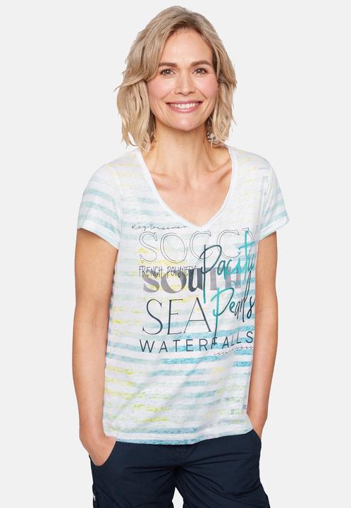 Produktbild Soccx Shirt Streifenshirt mit Ausbrenner-Effekten, V-Ausschnitt und Label Print im Used Look (XXL)